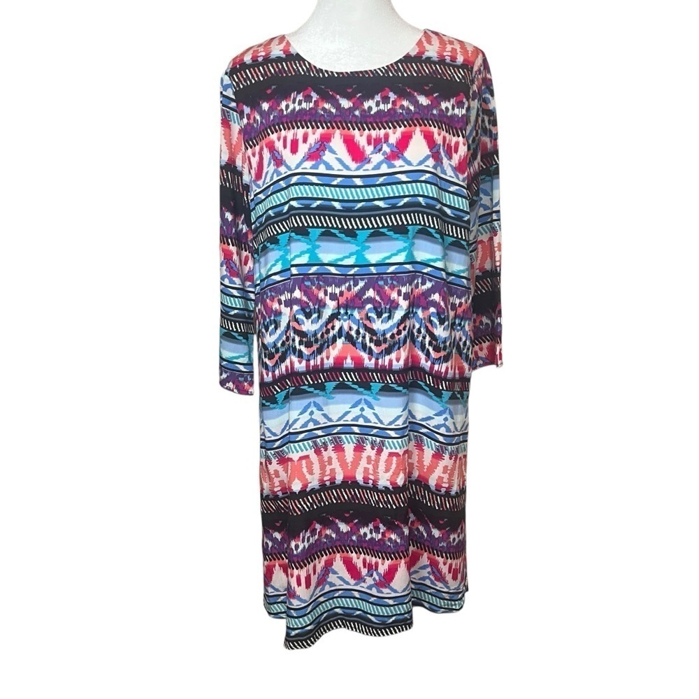 Everly Going Through the Motions Sheath Dress Colorful Boho 3/4 Sleeve Large NEW - Picture 3 of 12